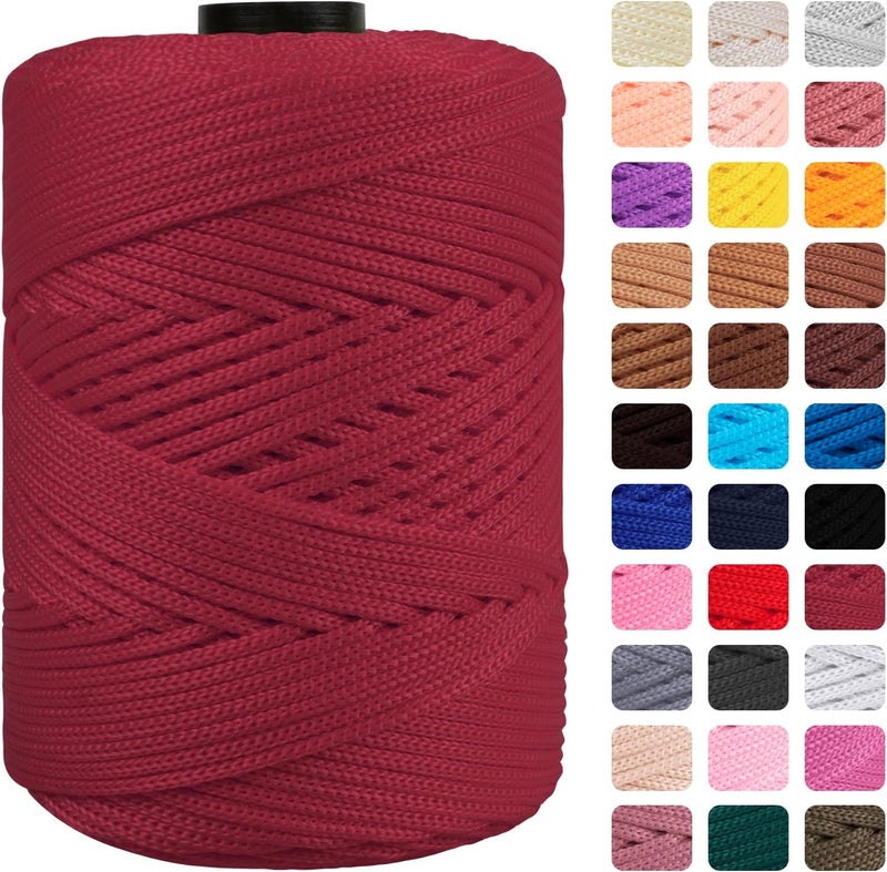 CAMAL Polypropylene Cord 3mm 185 Yards Colorful Polyester Yarn Handmade Knitting Thread Macrame Cord 3mm for Crochet Bags, DIY Crafts, Plant Hangers, Making Macrame Project(Wine Red) - Image 1